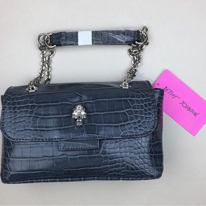 NWT Betsey Johnson Heads Up Grey Croc Crossbody